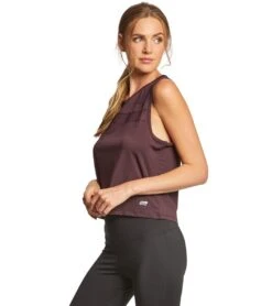Marika Flounce Yoga Crop Top Wild Plum