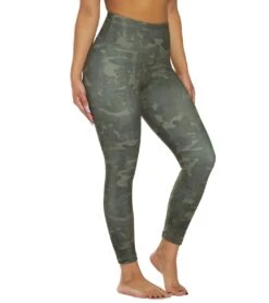 Marika High Waisted Printed Yoga Capris Green Tonal Washed Camo