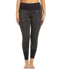 Marika Jordan Rib Trim Yoga Leggings Black Iron Gate Wet Weather Space Dye